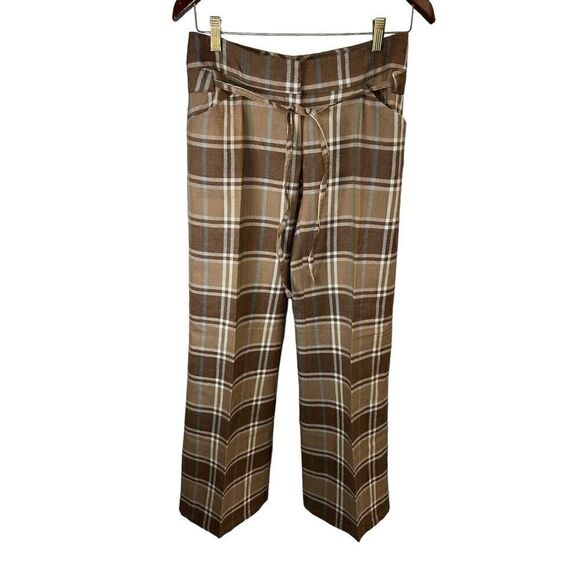 Patrizia Pepe Classic Plaid mid rise Brown 100% Wool Pants sz 40 - Picture 1 of 14